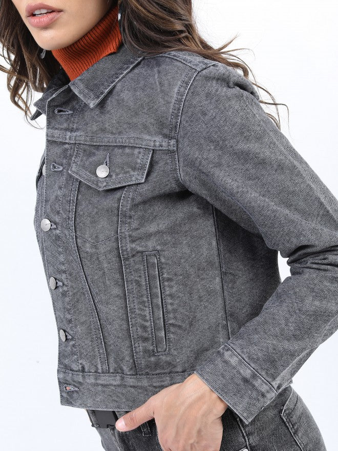 Ketch Women Grey Denim Jacket - Grey - Image 5