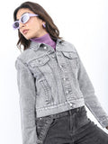 Ketch Women Grey Denim Jacket - Grey - Image 1