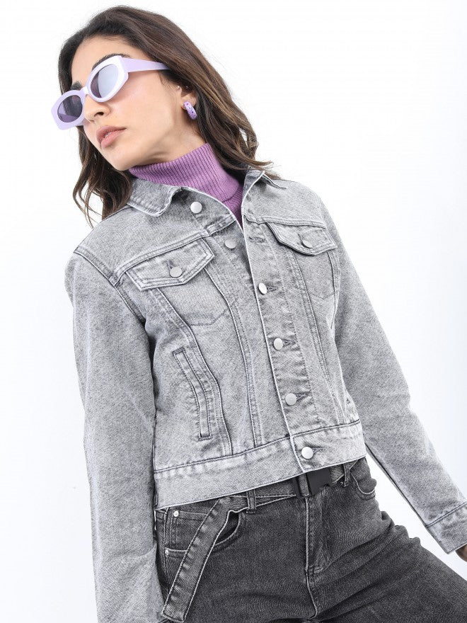 Ketch Women Grey Denim Jacket - Grey - Image 1