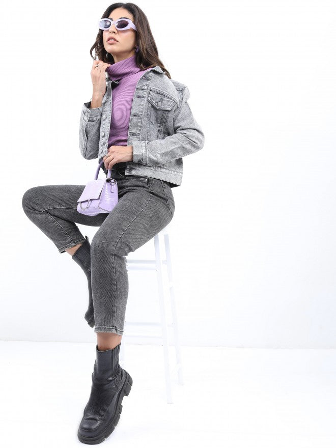 Ketch Women Grey Denim Jacket - Grey - Image 2