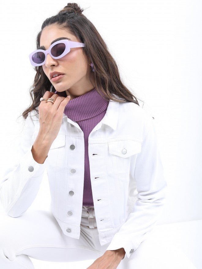 Ketch Women White Denim Jacket - White - Image 1