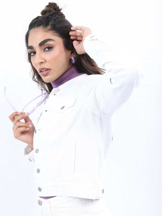 Ketch Women White Denim Jacket - White - Image 4