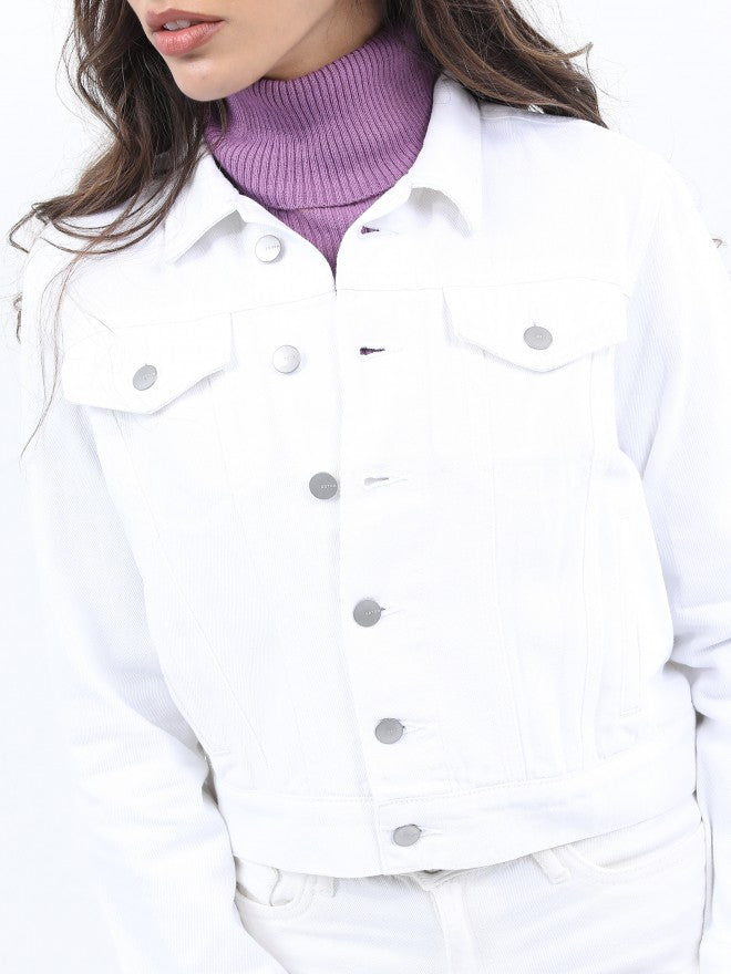 Ketch Women White Denim Jacket - White - Image 5