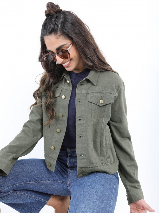 Ketch Women Green Denim Jacket - Green - Image 1