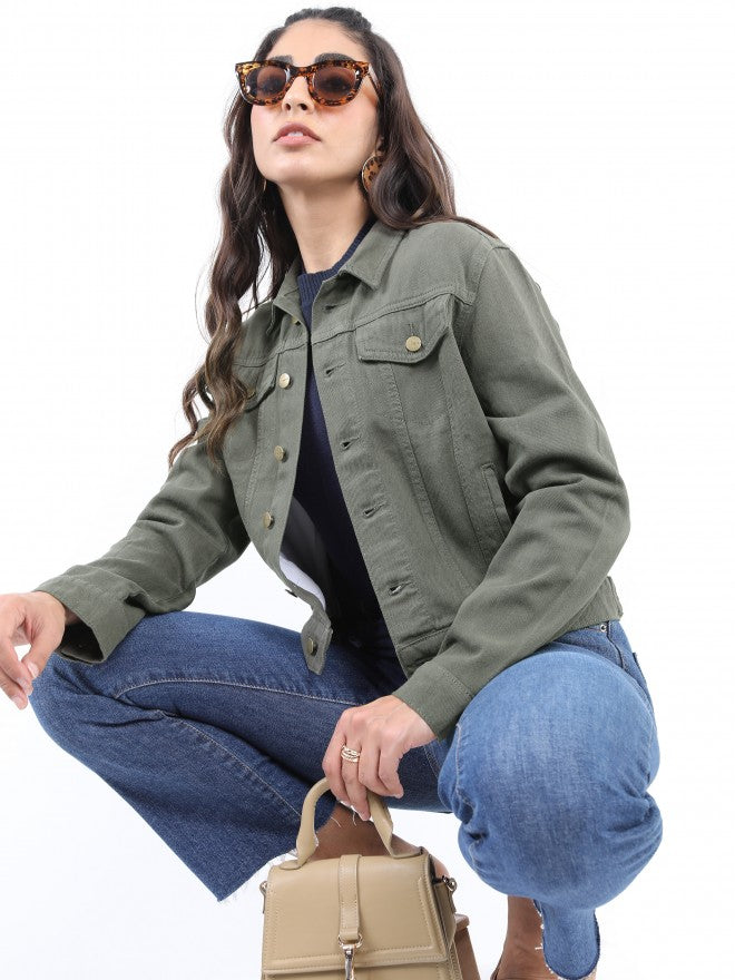 Ketch Women Green Denim Jacket - Green - Image 2