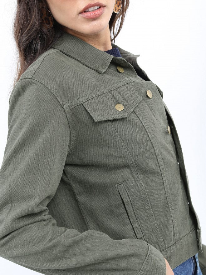 Ketch Women Green Denim Jacket - Green - Image 5