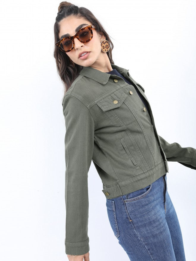 Ketch Women Green Denim Jacket - Green - Image 6