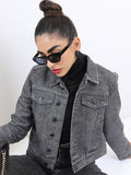 Ketch Women Grey Denim Jacket - Grey - Image 1