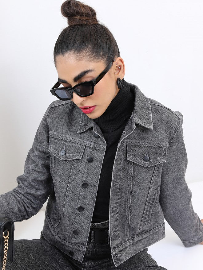 Ketch Women Grey Denim Jacket - Grey - Image 1