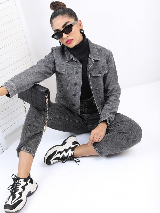 Ketch Women Grey Denim Jacket - Grey - Image 2