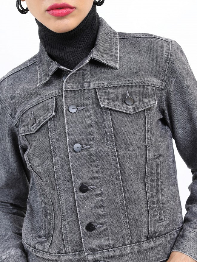 Ketch Women Grey Denim Jacket - Grey - Image 5