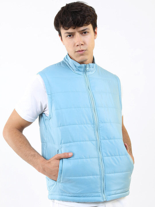 Ketch Men Light Blue Solid Puffer Jacket - Blue - Image 1