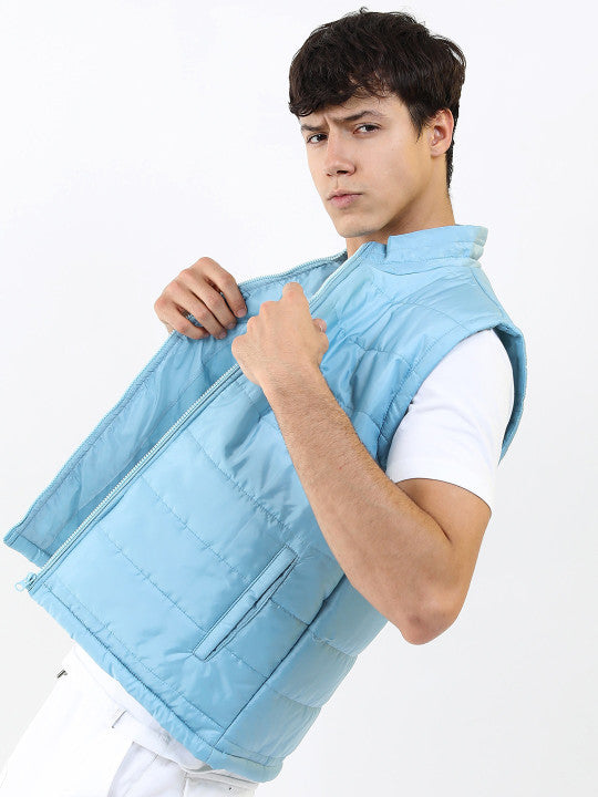 Ketch Men Light Blue Solid Puffer Jacket - Blue - Image 4