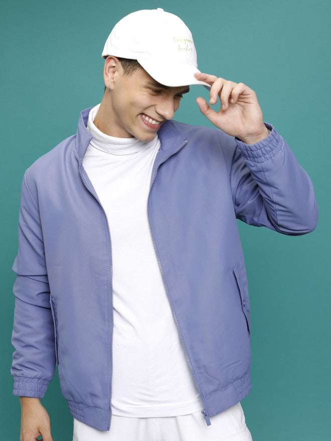 Ketch Men Navy Blue Solid Bomber Jacket - Navy Blue - Image 1