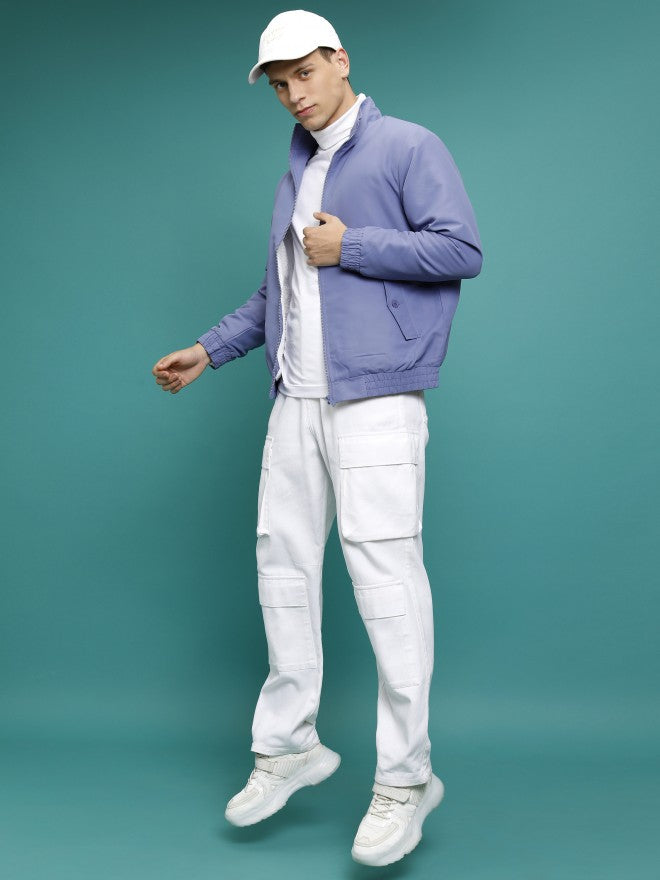 Ketch Men Navy Blue Solid Bomber Jacket - Navy Blue - Image 2