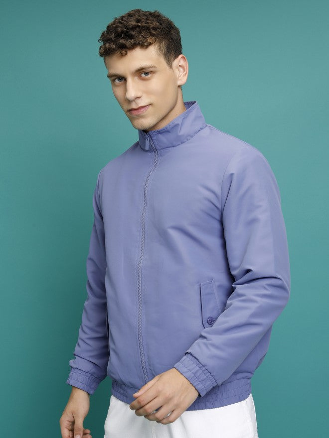 Ketch Men Navy Blue Solid Bomber Jacket - Navy Blue - Image 4