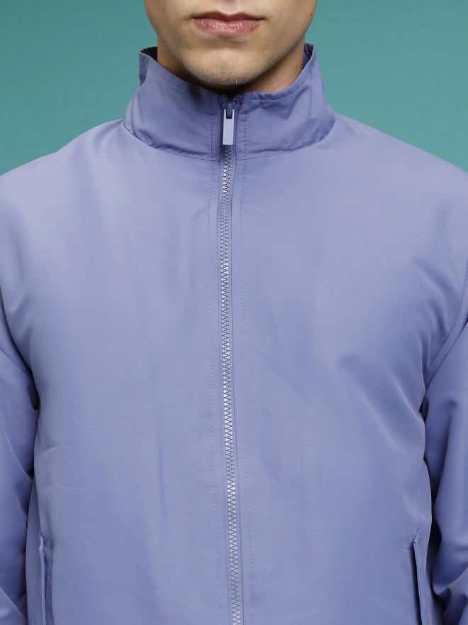 Ketch Men Navy Blue Solid Bomber Jacket - Navy Blue - Image 5