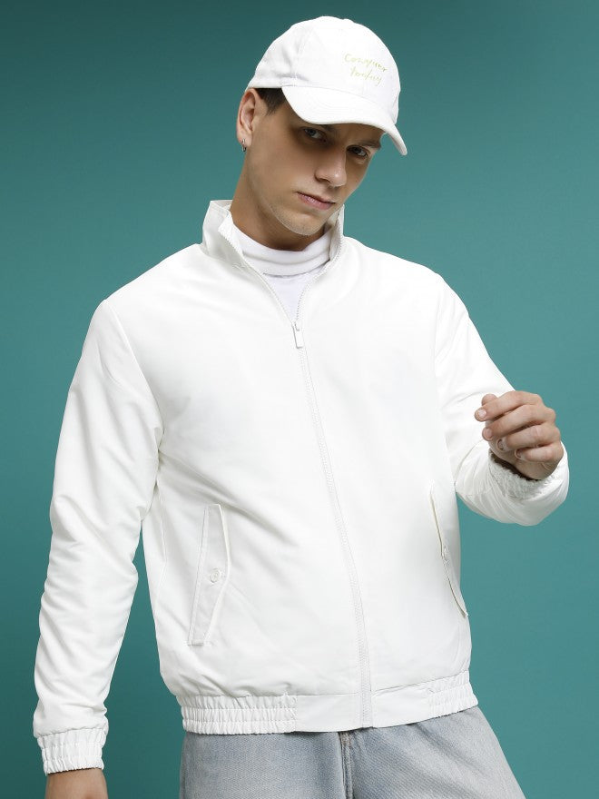 Ketch Men White Solid Bomber Jacket - White - Image 1