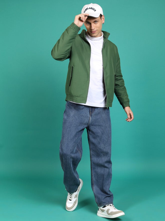 Ketch Men Olive Solid Bomber Jacket - Olive - Image 2