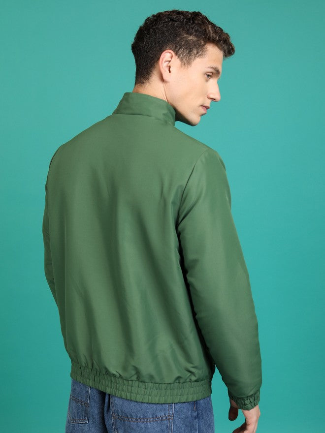 Ketch Men Olive Solid Bomber Jacket - Olive - Image 3