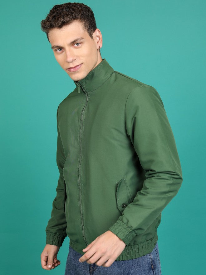 Ketch Men Olive Solid Bomber Jacket - Olive - Image 4