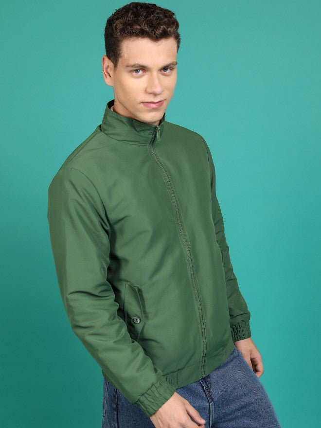 Ketch Men Olive Solid Bomber Jacket - Olive - Image 6