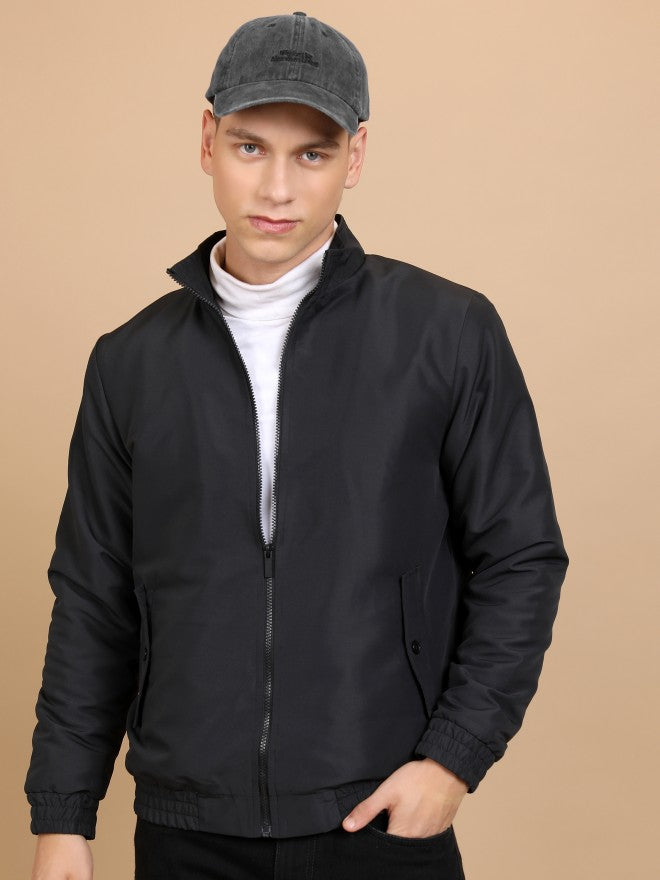 Ketch Men Black Solid Bomber Jacket - Black - Image 1