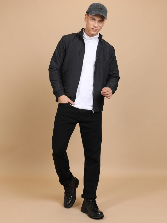 Ketch Men Black Solid Bomber Jacket - Black - Image 2