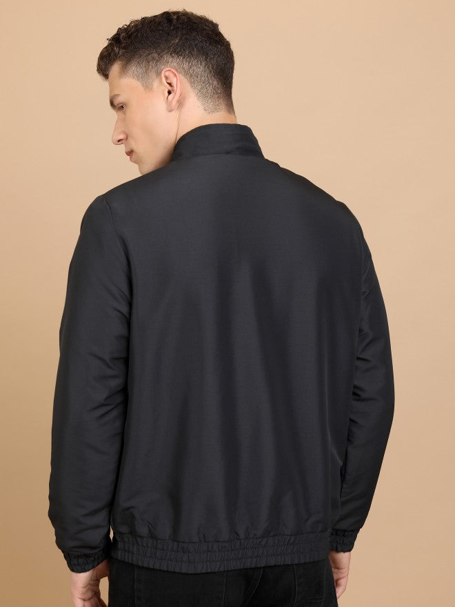 Ketch Men Black Solid Bomber Jacket - Black - Image 3