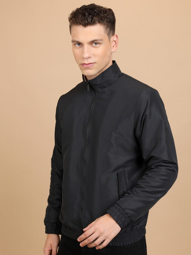 Ketch Men Black Solid Bomber Jacket - Black - Image 4