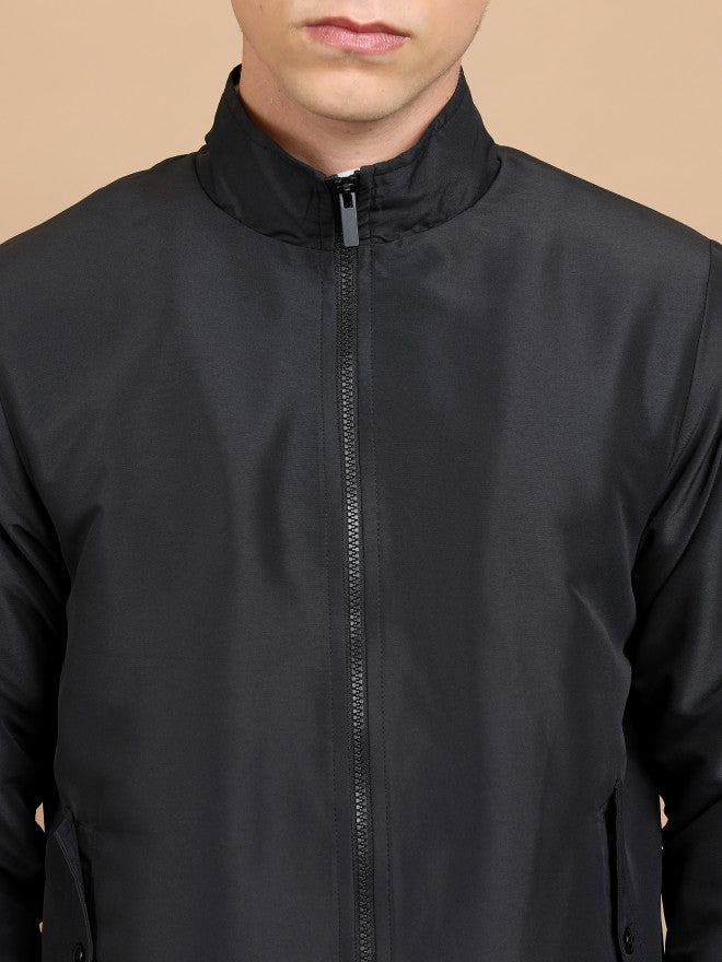 Ketch Men Black Solid Bomber Jacket - Black - Image 5