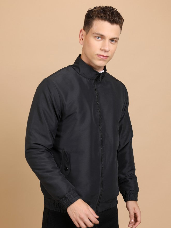 Ketch Men Black Solid Bomber Jacket - Black - Image 6