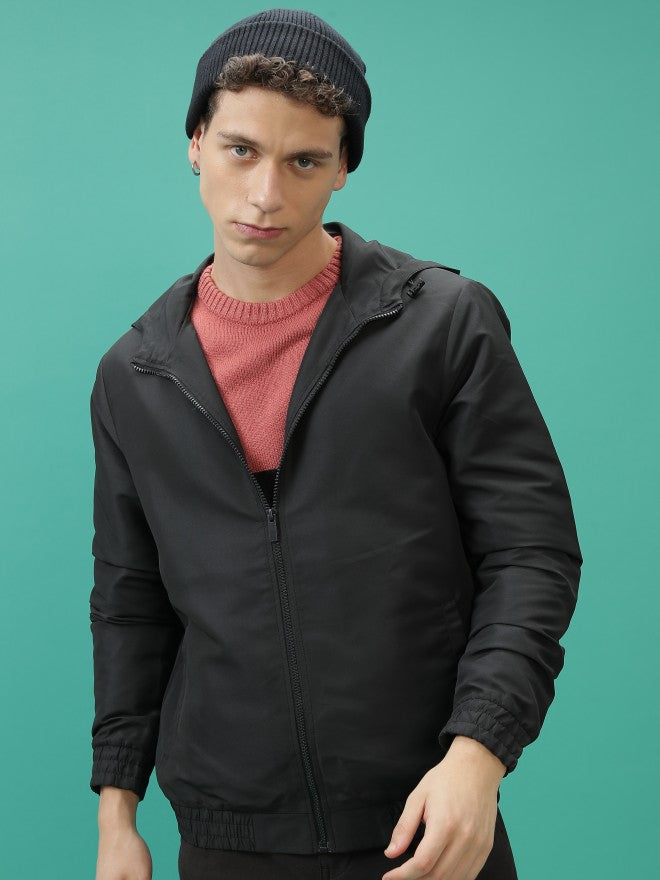 Ketch Men Black Solid Bomber Jacket - Black - Image 1