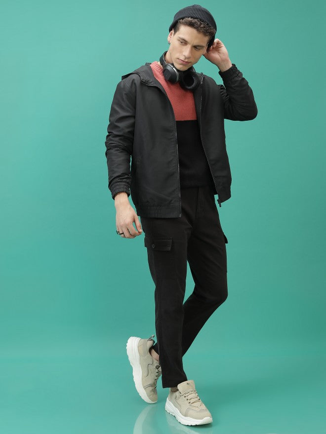 Ketch Men Black Solid Bomber Jacket - Black - Image 2