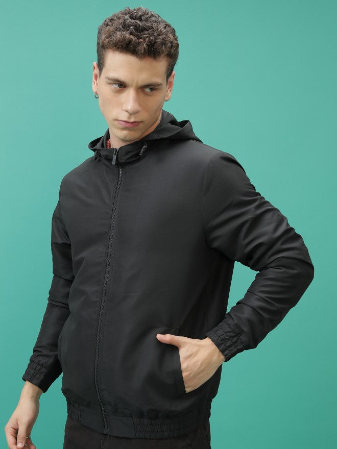 Ketch Men Black Solid Bomber Jacket - Black - Image 4