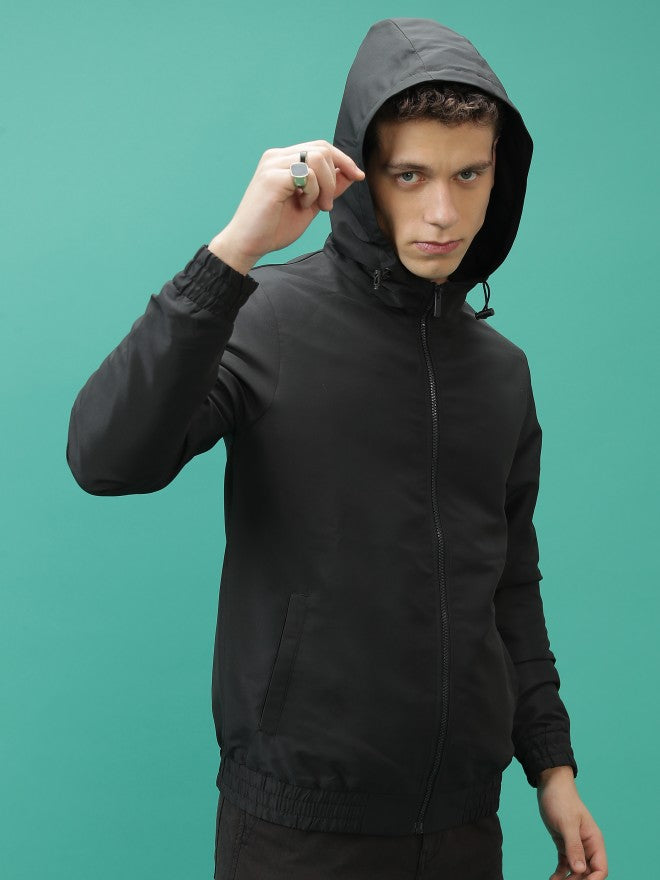 Ketch Men Black Solid Bomber Jacket - Black - Image 6