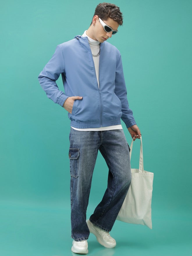 Ketch Men Blue Solid Bomber Jacket - Blue - Image 2