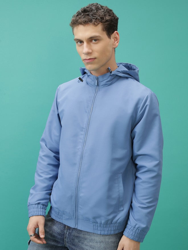 Ketch Men Blue Solid Bomber Jacket - Blue - Image 4