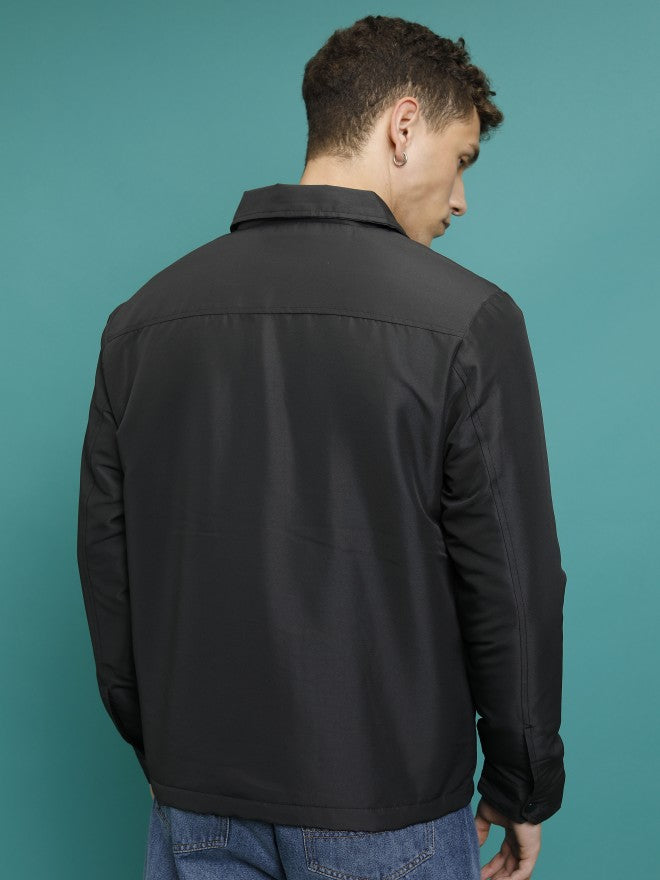 Ketch Men Black Solid Bomber Jacket - Black - Image 3