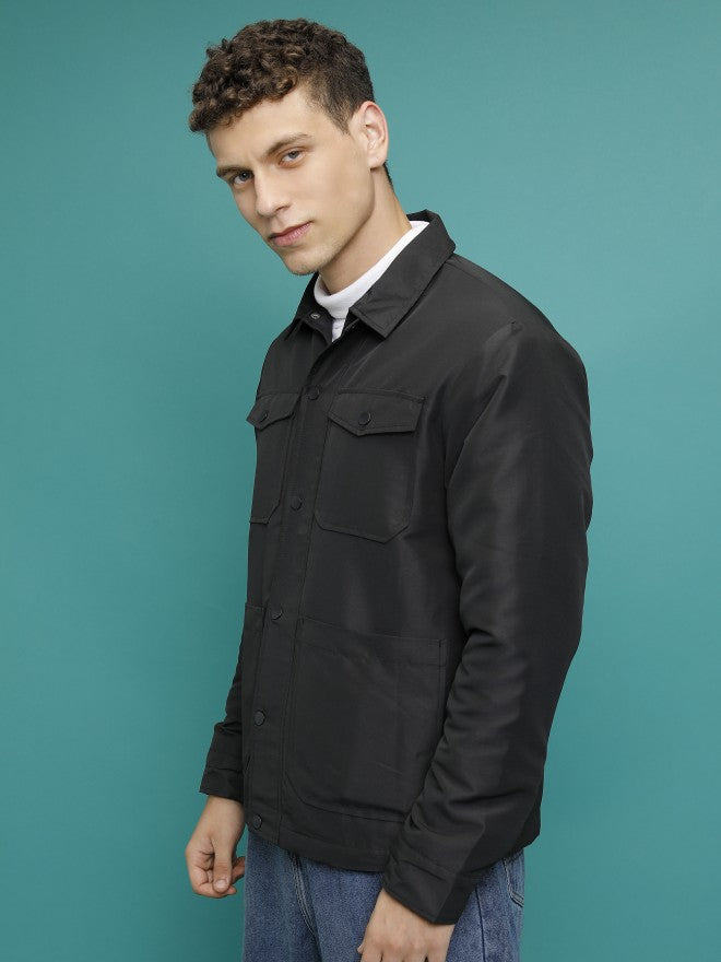 Ketch Men Black Solid Bomber Jacket - Black - Image 4