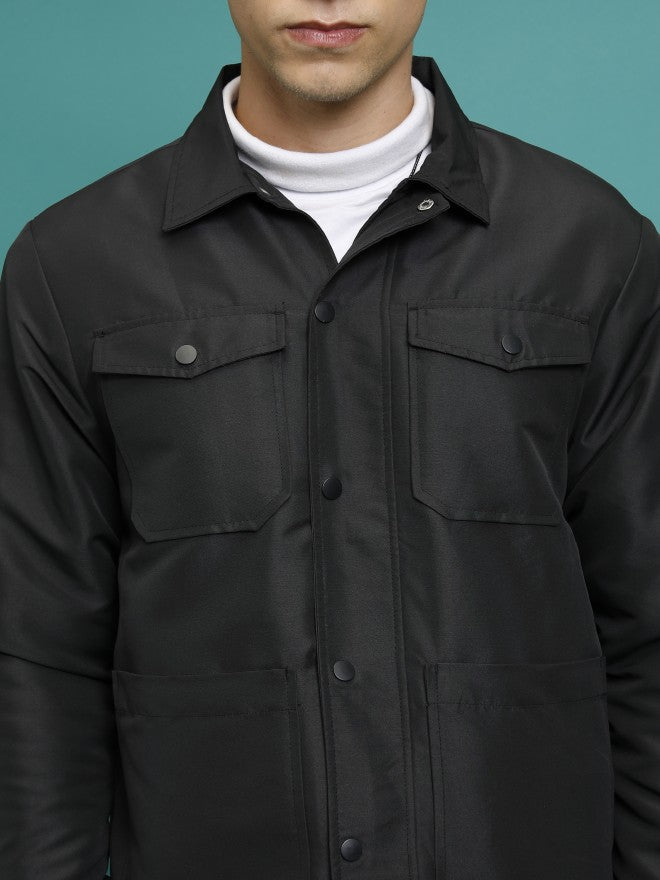 Ketch Men Black Solid Bomber Jacket - Black - Image 5
