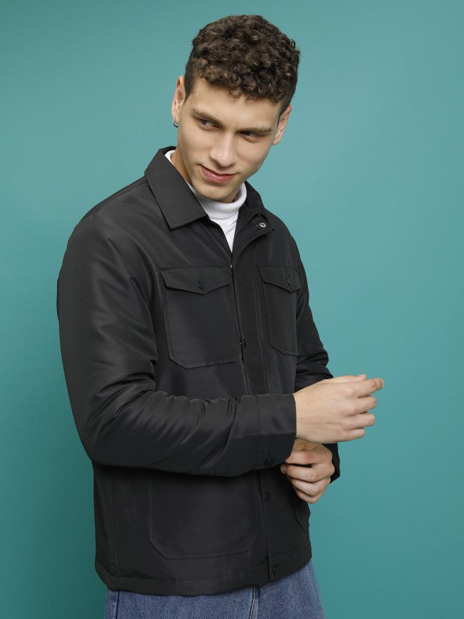 Ketch Men Black Solid Bomber Jacket - Black - Image 6