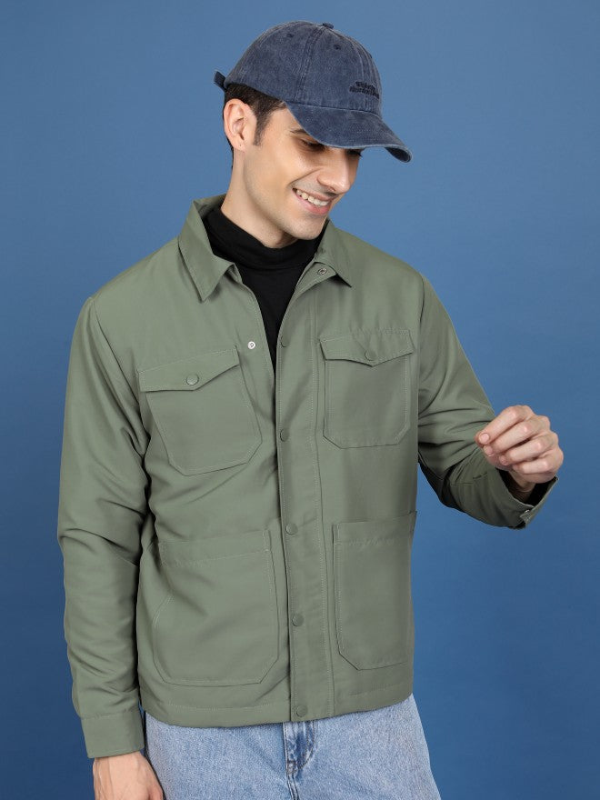 Ketch Men Olive Open Front Jacket - Olive - Image 1
