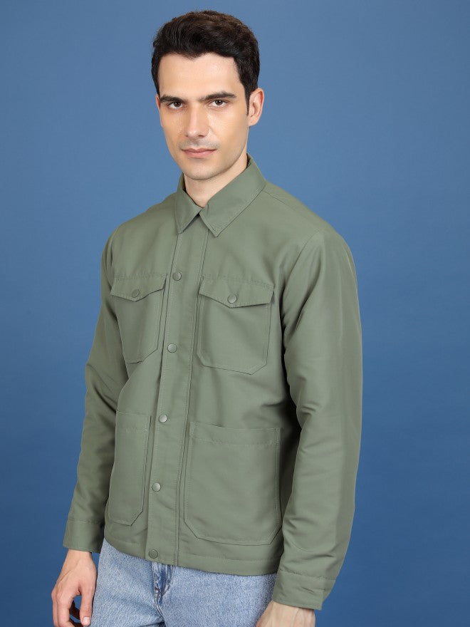 Ketch Men Olive Open Front Jacket - Olive - Image 4