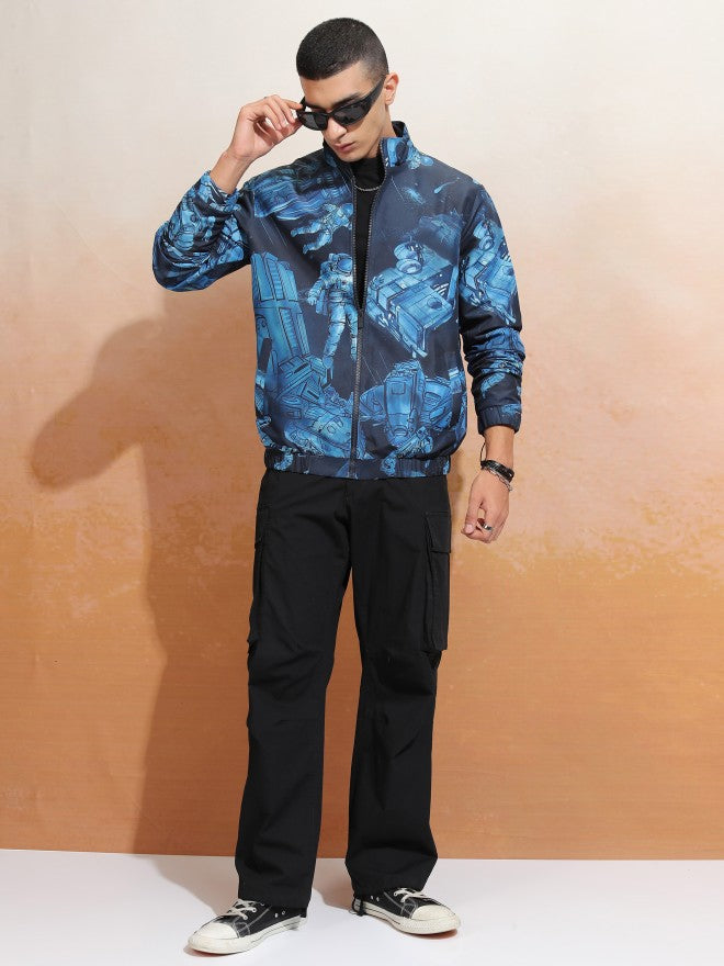 Ketch Men Black Printed Bomber Jacket - Navy Blue - Image 2