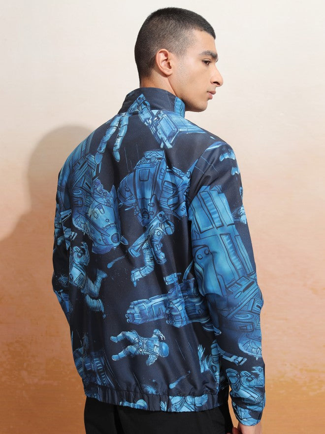 Ketch Men Black Printed Bomber Jacket - Navy Blue - Image 3