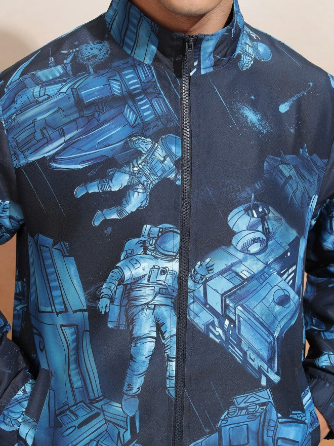Ketch Men Black Printed Bomber Jacket - Navy Blue - Image 5