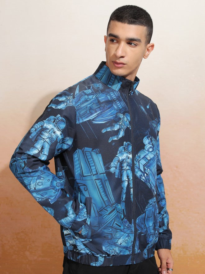 Ketch Men Black Printed Bomber Jacket - Navy Blue - Image 6