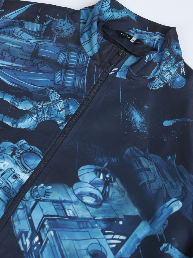 Ketch Men Black Printed Bomber Jacket - Navy Blue - Image 7