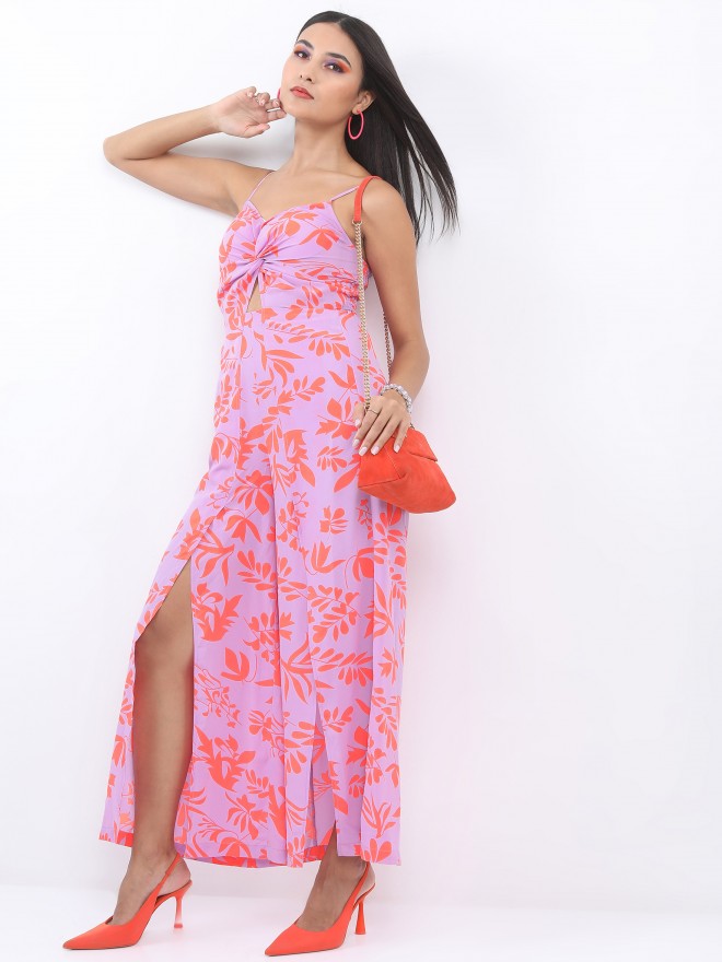 Ketch Women Lilac Printed Twisted Flared Leg Jumpsuit - Purple - Image 2
